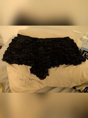 Layered Ruffle Boyshort Panties Lace Trim Burlesque Pinup Black